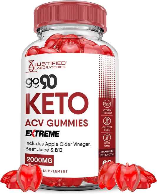 Go90 Keto ACV Gummies Extreme 2000MG with Pomegranate & Beet Juice - Vegan Non GMO 60 Gummies