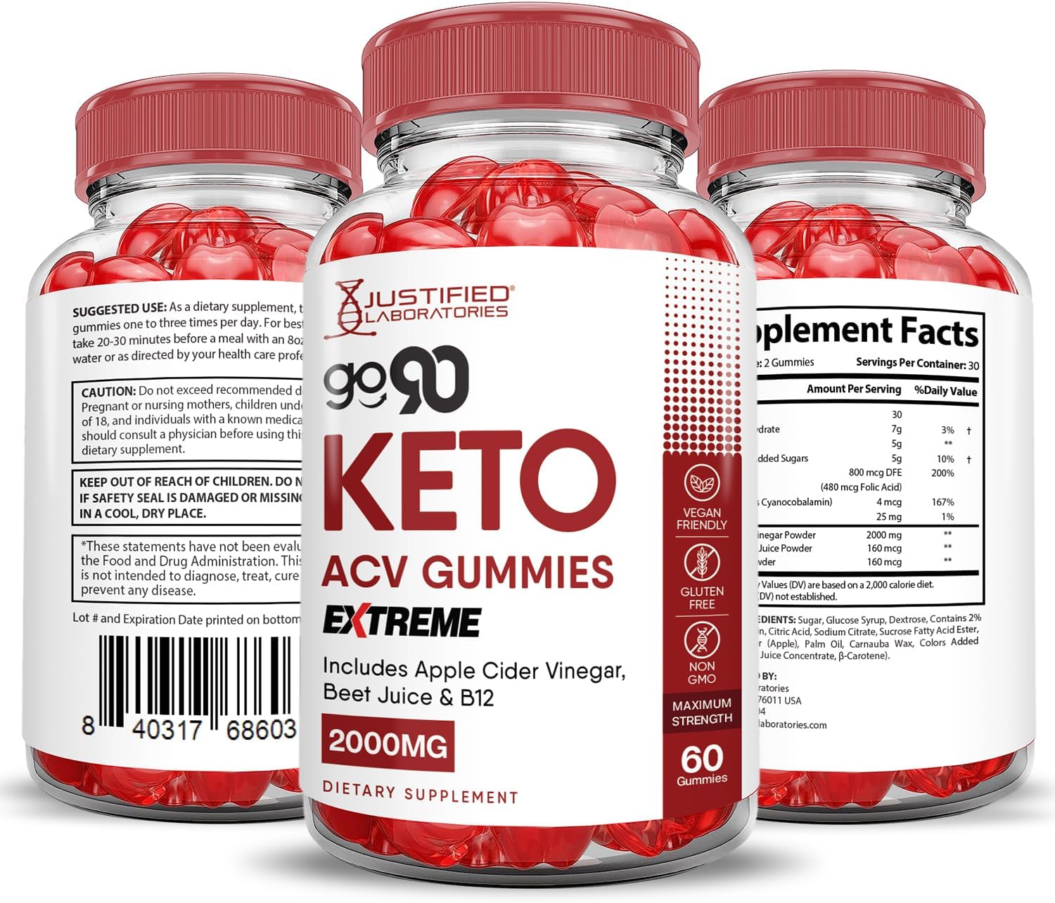 Go90 Keto ACV Gummies Extreme 2000MG with Pomegranate & Beet Juice - Vegan Non GMO 60 Gummies