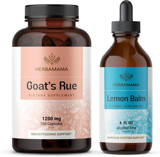 Goat's Rue and Lemon Balm Kit - 1200mg Capsules & 4 fl oz Liquid Drops Bundle - Vegan, Non-GMO, Sugar & Alcohol-Free - 2 Pack