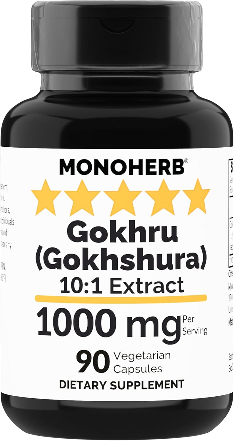 Gokhru Extract Capsules 1000mg - 90 Count - Vegetarian Gokhshura Supplement