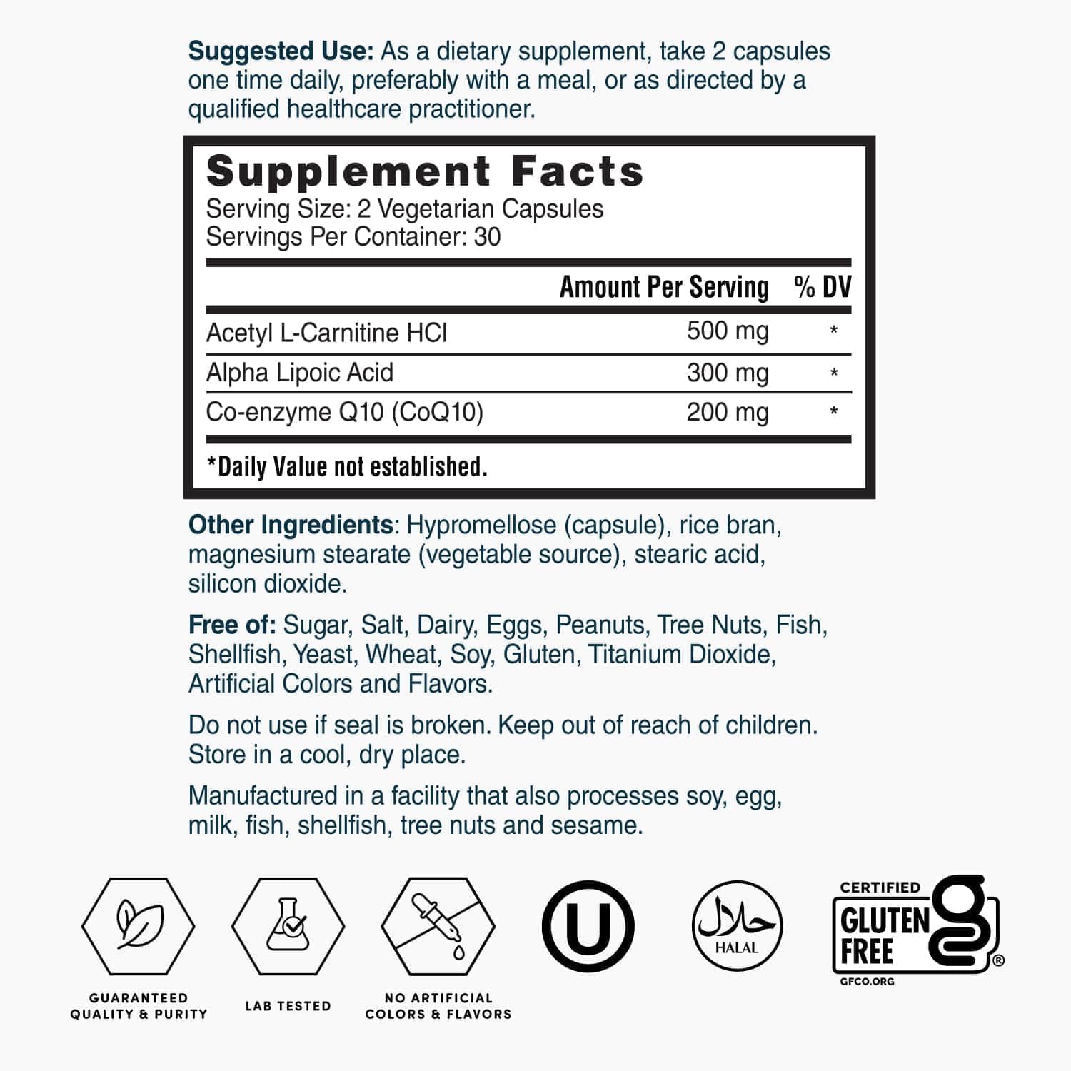 Gold CoQ10 + Alpha Lipoic Acid + Acetyl L-Carnitine HCl Supplement for Enhanced Health and Vitality