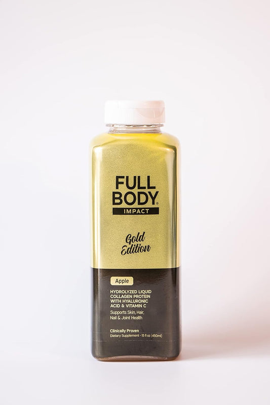 Gold Edition Liquid Collagen Protein with Hyaluronic Acid & Vitamin C - 16,000mg Hydrolyzed Collagen Peptides for Hair, Skin, Nails, and Joints - 15oz Bottle - Apple Flavor