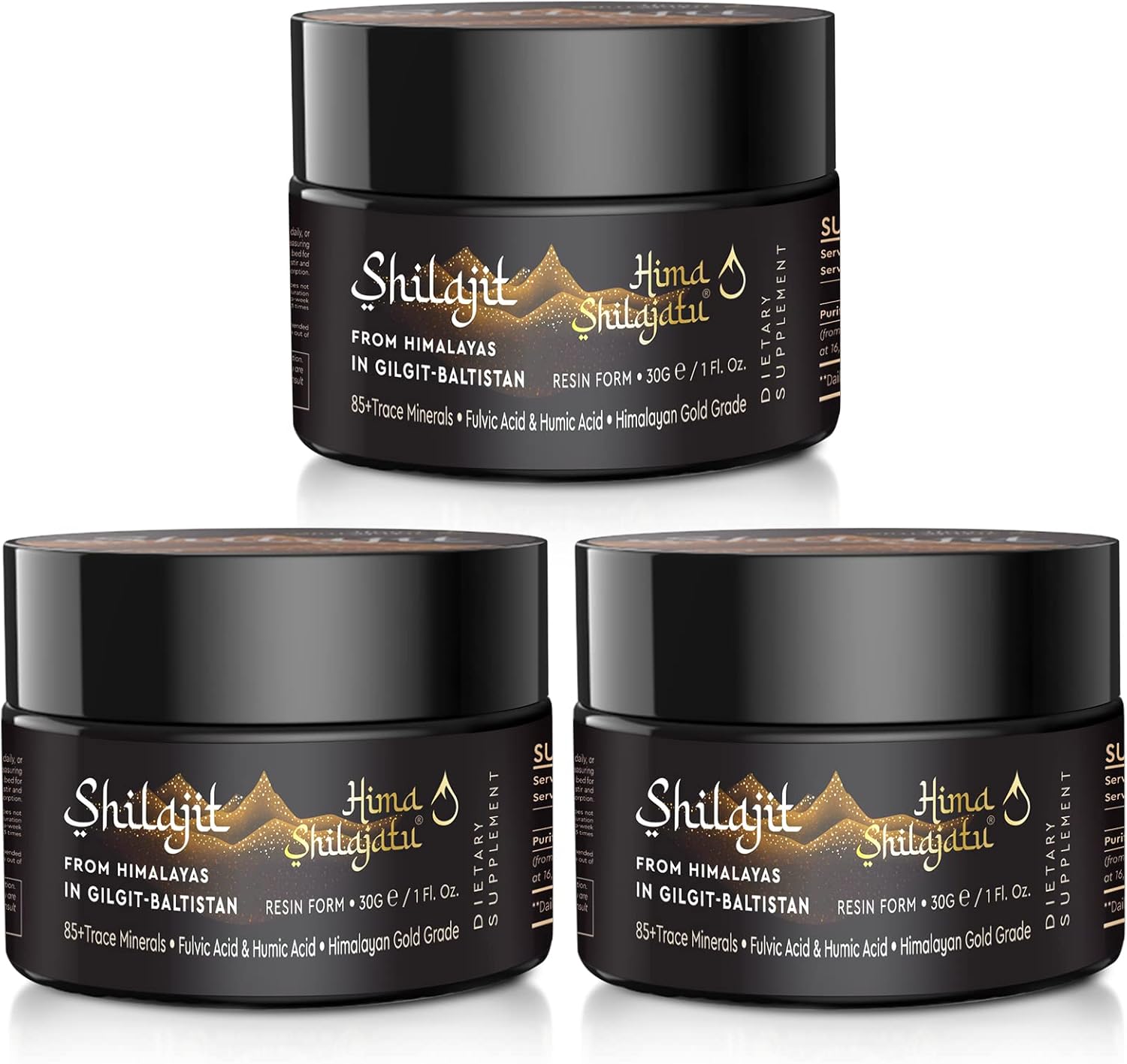 Gold Grade Hima Shilajatu Shilajit Resin - 100% Pure Himalayan Shilajit with Fulvic Acid & 85+ Trace Minerals Complex - Energy & Immune Support - Pack of 3 (6 Months)