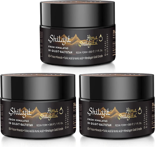 Gold Grade Hima Shilajatu Shilajit Resin - 100% Pure Himalayan Shilajit with Fulvic Acid & 85+ Trace Minerals Complex - Energy & Immune Support - Pack of 3 (6 Months)