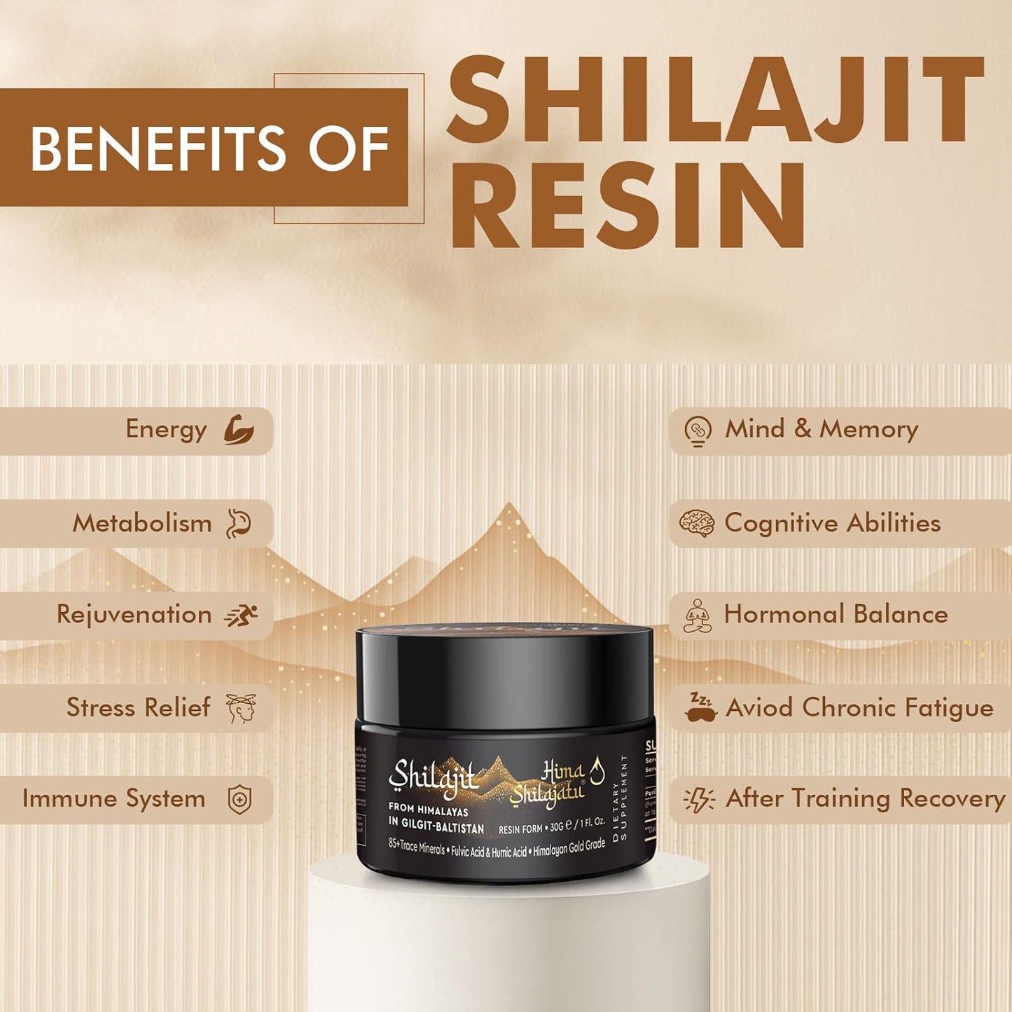 Gold Grade Hima Shilajatu Shilajit Resin - 100% Pure Himalayan Shilajit with Fulvic Acid & 85+ Trace Minerals Complex - Energy & Immune Support - Pack of 3 (6 Months)