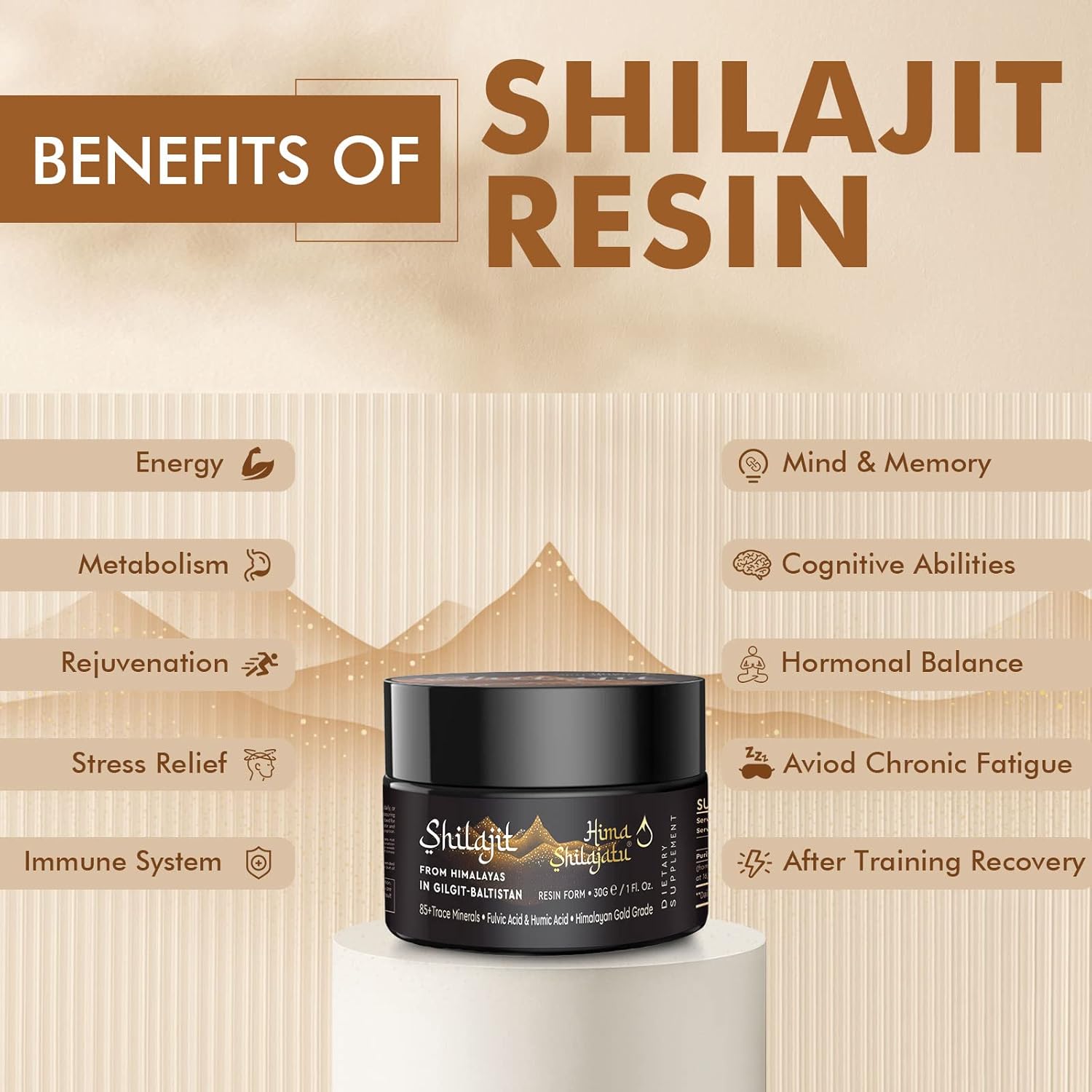 Gold Grade Hima Shilajatu Shilajit Resin - 100% Pure Himalayan Shilajit with Fulvic Acid & 85+ Trace Minerals Complex - Energy & Immune Support - Pack of 3 (6 Months)