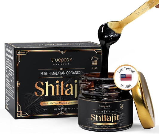 Gold Grade TruePeak Himalayan Shilajit Resin - 500mg Maximum Potency, 85 Trace Minerals, Fulvic & Humic Acid, Energy & Immune Support - 30g
