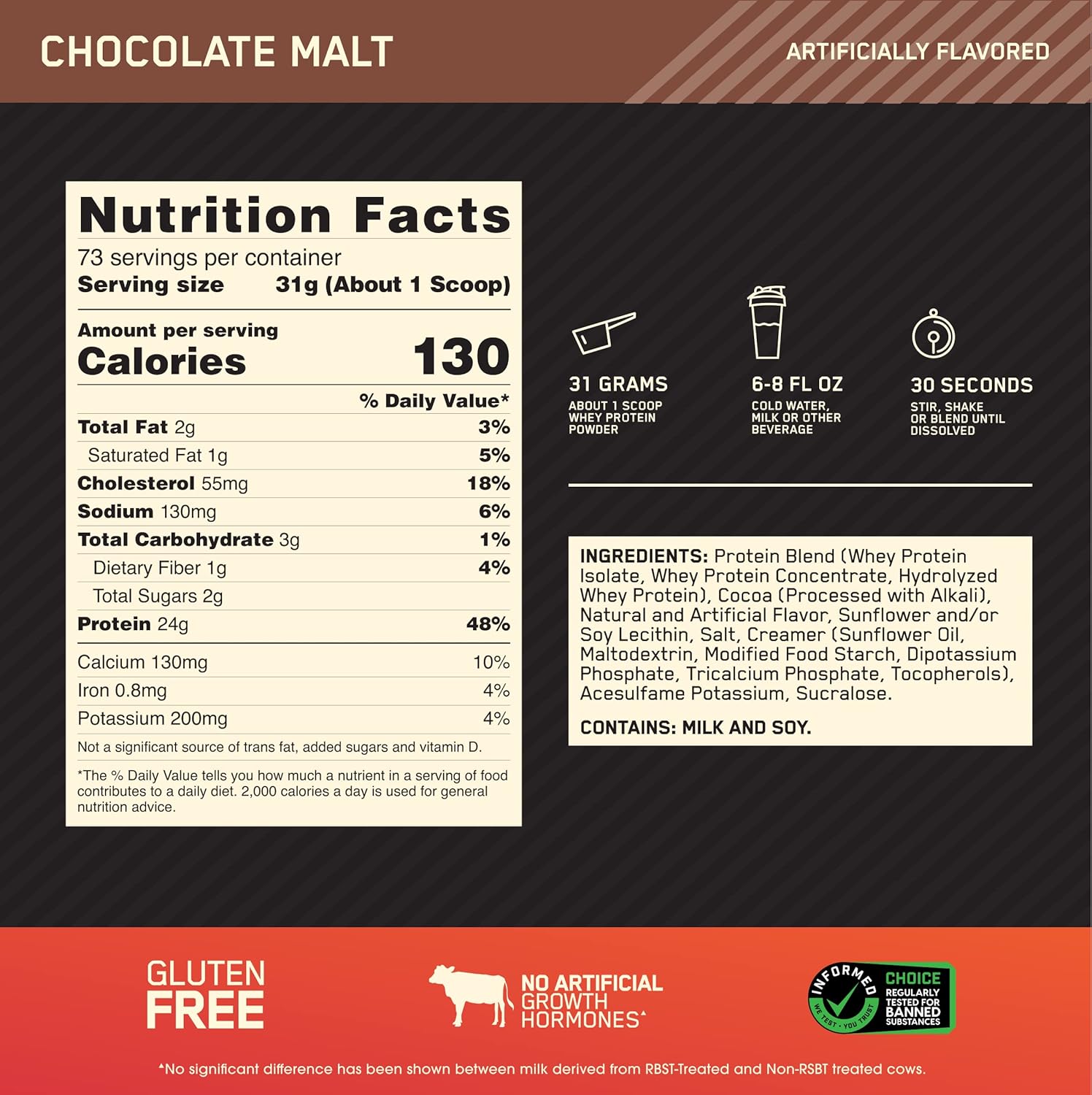 Gold Standard 100% Whey Protein Powder in Chocolate Malt Flavor - 5lb Jar (Packaging May Differ)