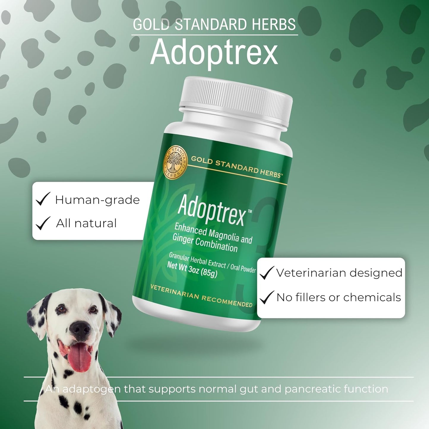 Gold Standard Herbs Adoptrex Dog Supplement - Natural Gut & Pancreatic Support with Magnolia & Ginger (85g)
