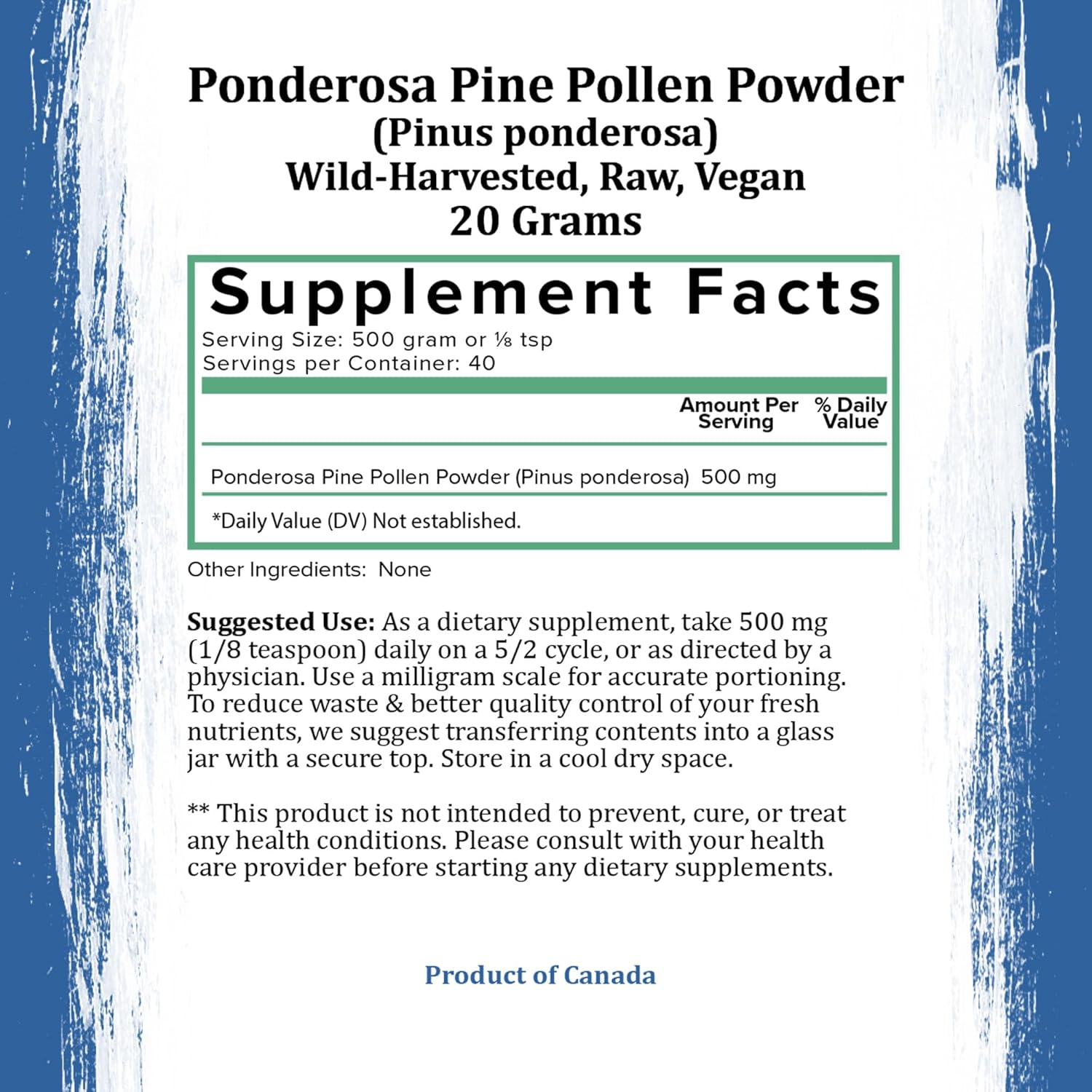 Golden Canadian Ponderosa Pine Pollen Powder - 20g Organic Supplement