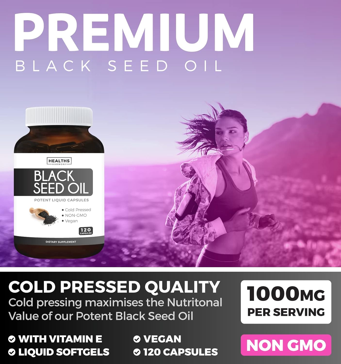 Golden Harmony Bundle: Turmeric, Ginger, & Black Seed Oil Capsules - 95% Curcuminoids with Bioperine - Non-GMO Cold-Pressed Cumin Seed Oil