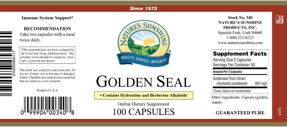 Golden Seal Capsules - Natural Health Support from Nature's Sunshine, 100 Count