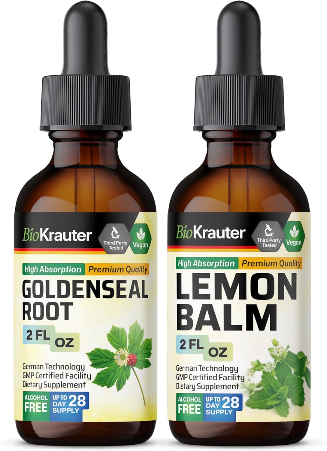 Goldenseal and Lemon Balm Tincture Combo Pack - 2 Fl. Oz. each