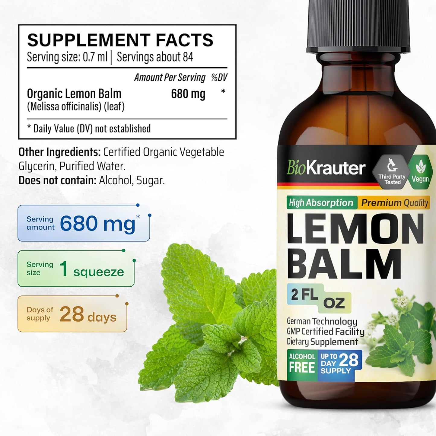 Goldenseal and Lemon Balm Tincture Combo Pack - 2 Fl. Oz. each