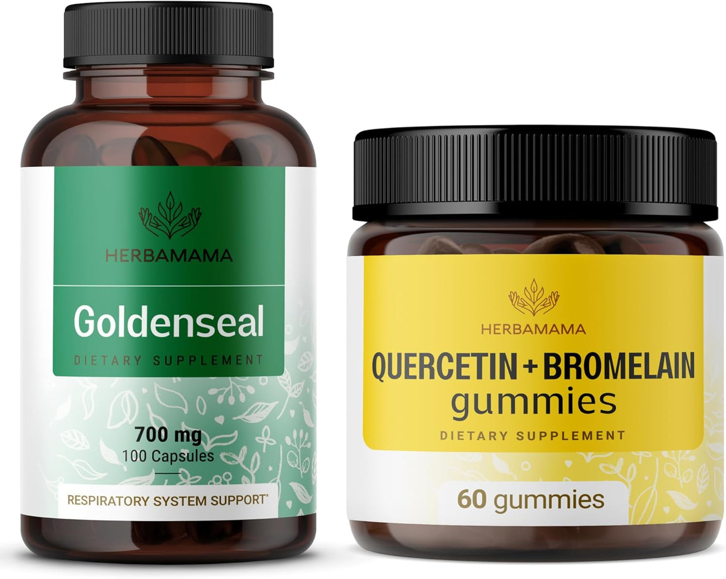 Goldenseal Root and Quercetin Bundle - Vegan Capsules with Bromelain - Non-GMO Gelatin-Free Kit - 2 Pack - 700mg Goldenseal, 800mg Quercetin