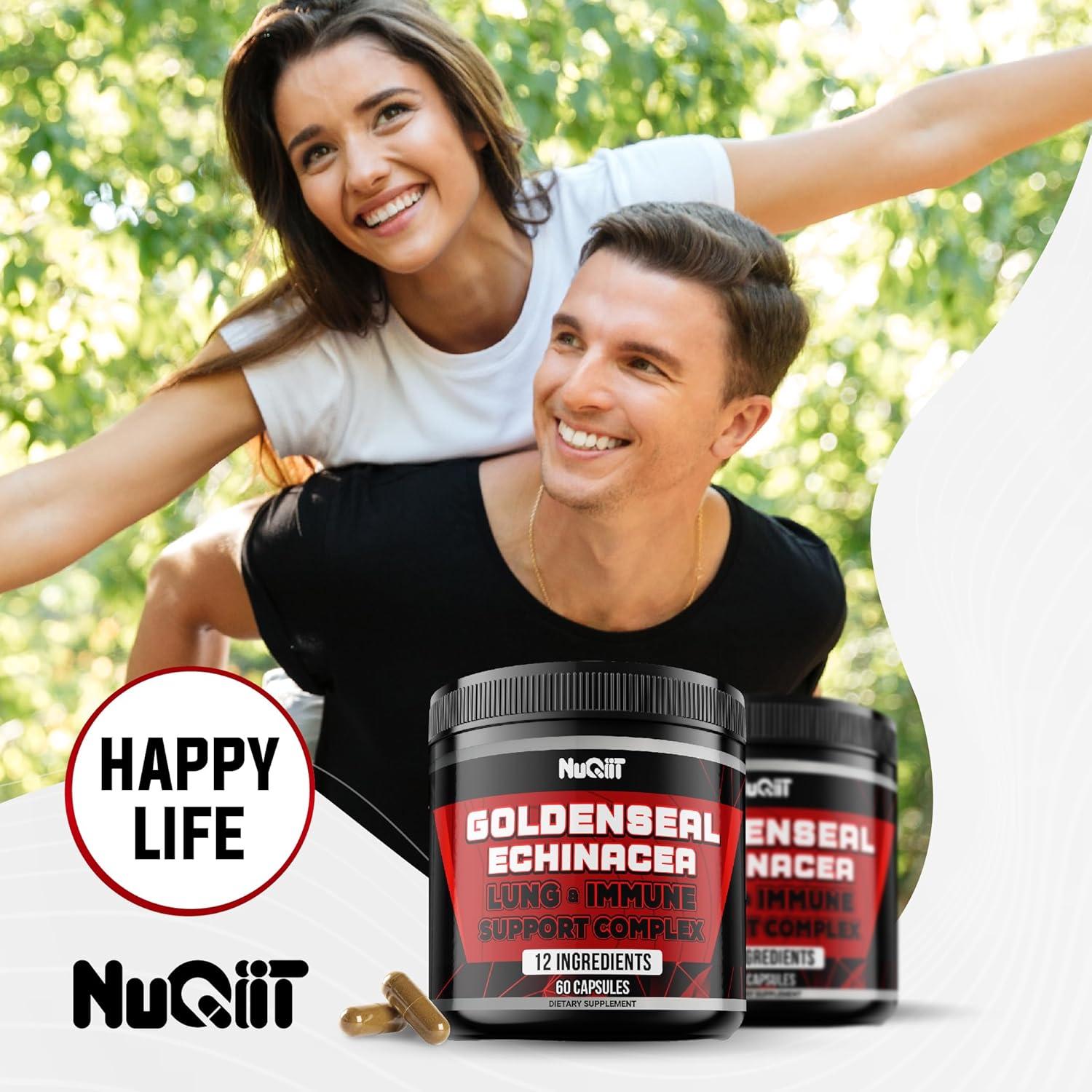 Goldenseal Root Capsules with Echinacea, Ginseng, Elderberry, Garlic - 60 Capsules for Immune Support & Digestive Health