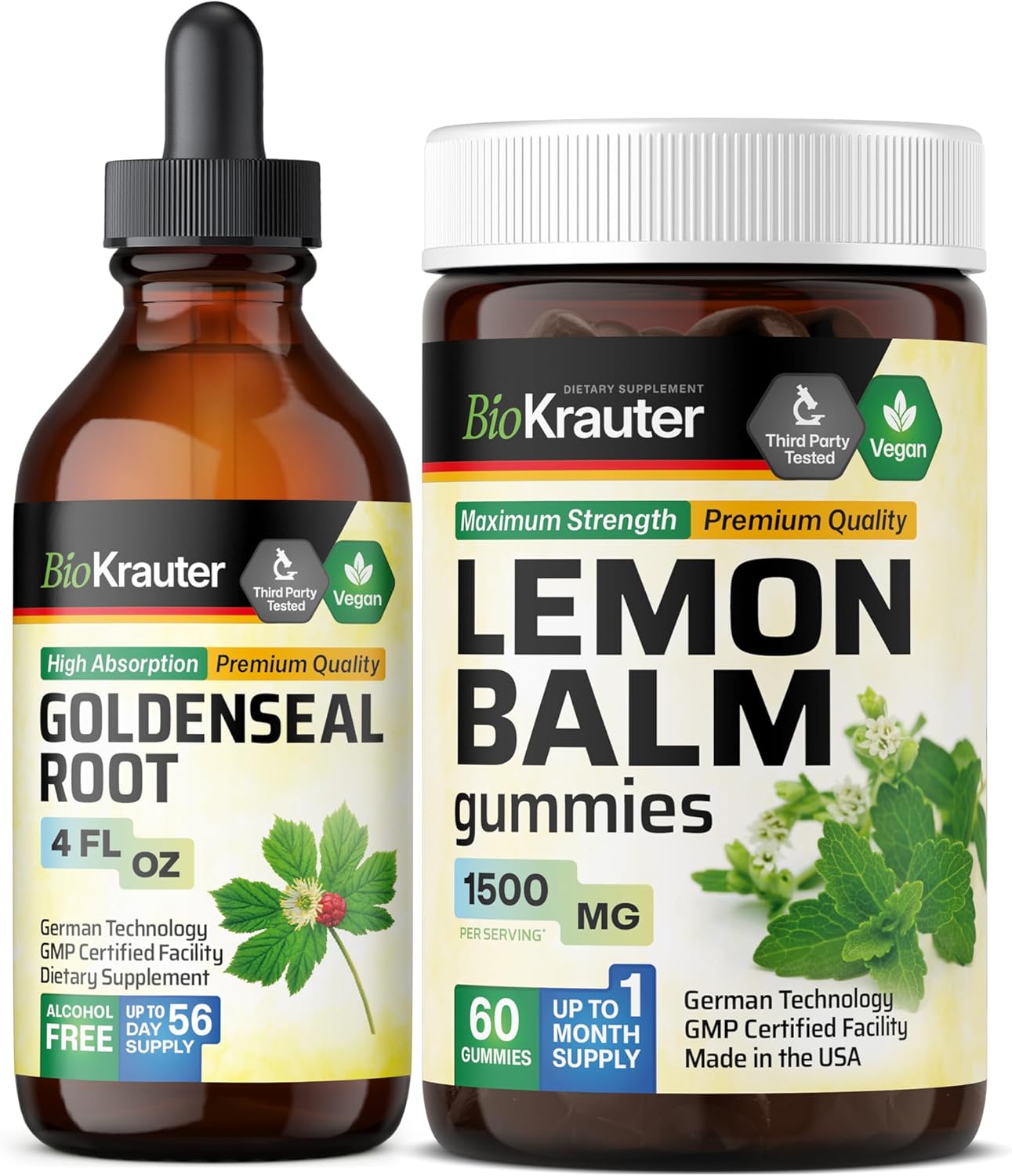 Goldenseal Tincture and Lemon Balm Gummies Bundle - 4 Fl. Oz. and 60 Count