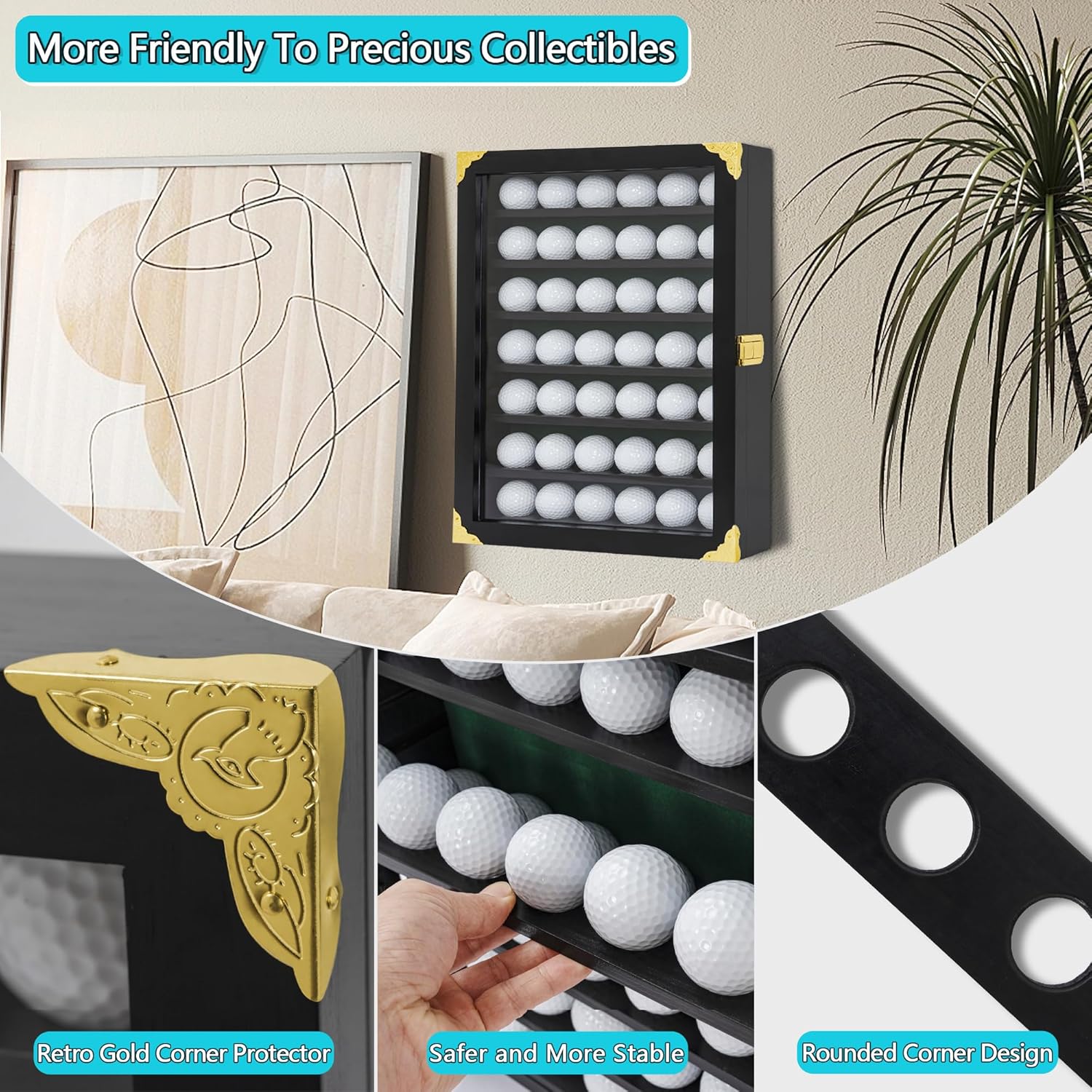 Golf Ball Display Case for 42 Golf Balls - Wall Mount or Stand - Perfect Gift for Golf Enthusiasts