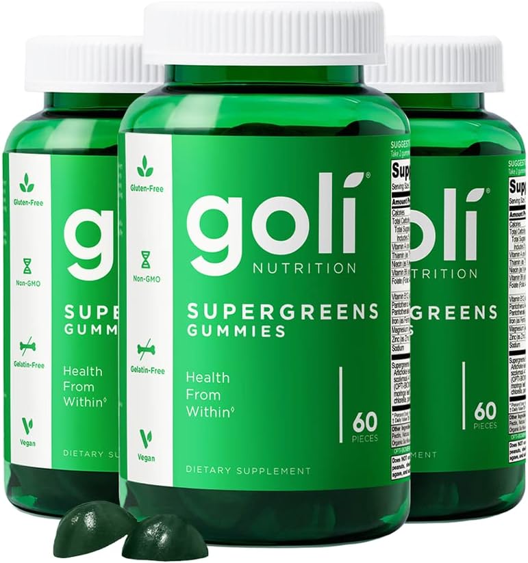 Goli SuperGreen Vitamin Gummy 180 Count Pack of 3 - Plant-Based Vegan Vitamins & Minerals - Gluten-Free Gelatin Free Health Supplement
