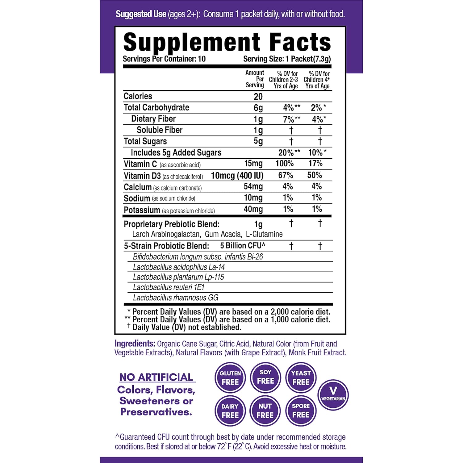 GoLive Lively Kids Concord Grape Synbiotic: 5 Clinical Strains, 5 Billion CFUs - Probiotics & Prebiotics for Digestion, Metabolism, Immunity - 10 Pack