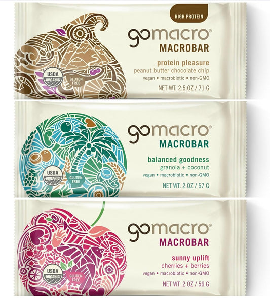GoMacro MacroBar Variety Pack - 12 Organic Vegan Protein Bars, 2 Ounce Bars
