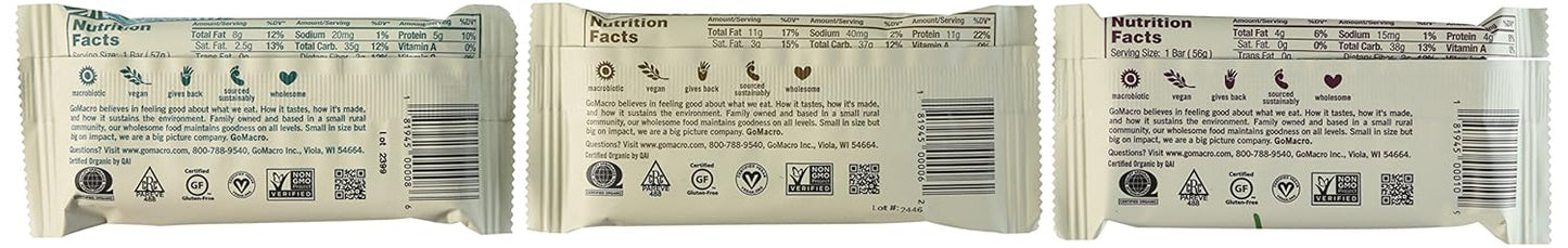 GoMacro MacroBar Variety Pack - 12 Organic Vegan Protein Bars, 2 Ounce Bars