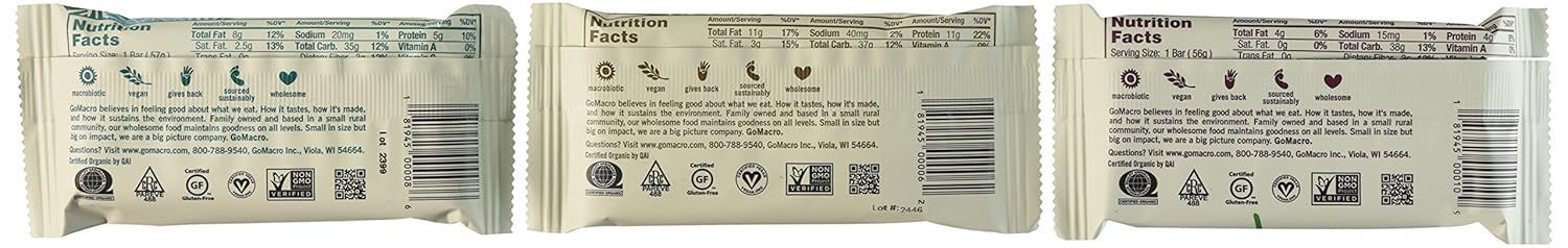 GoMacro MacroBar Variety Pack - 12 Organic Vegan Protein Bars, 2 Ounce Bars