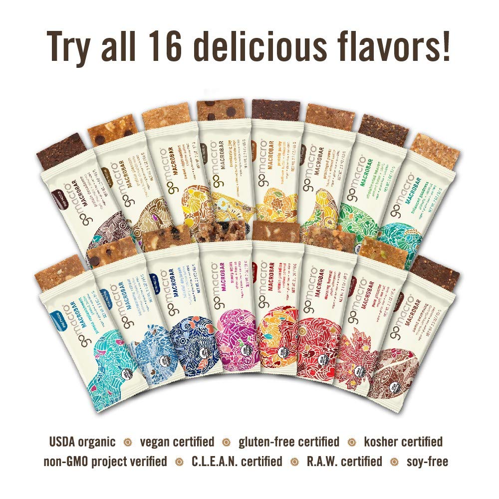 GoMacro MacroBar Variety Pack - 12 Organic Vegan Protein Bars, 2 Ounce Bars