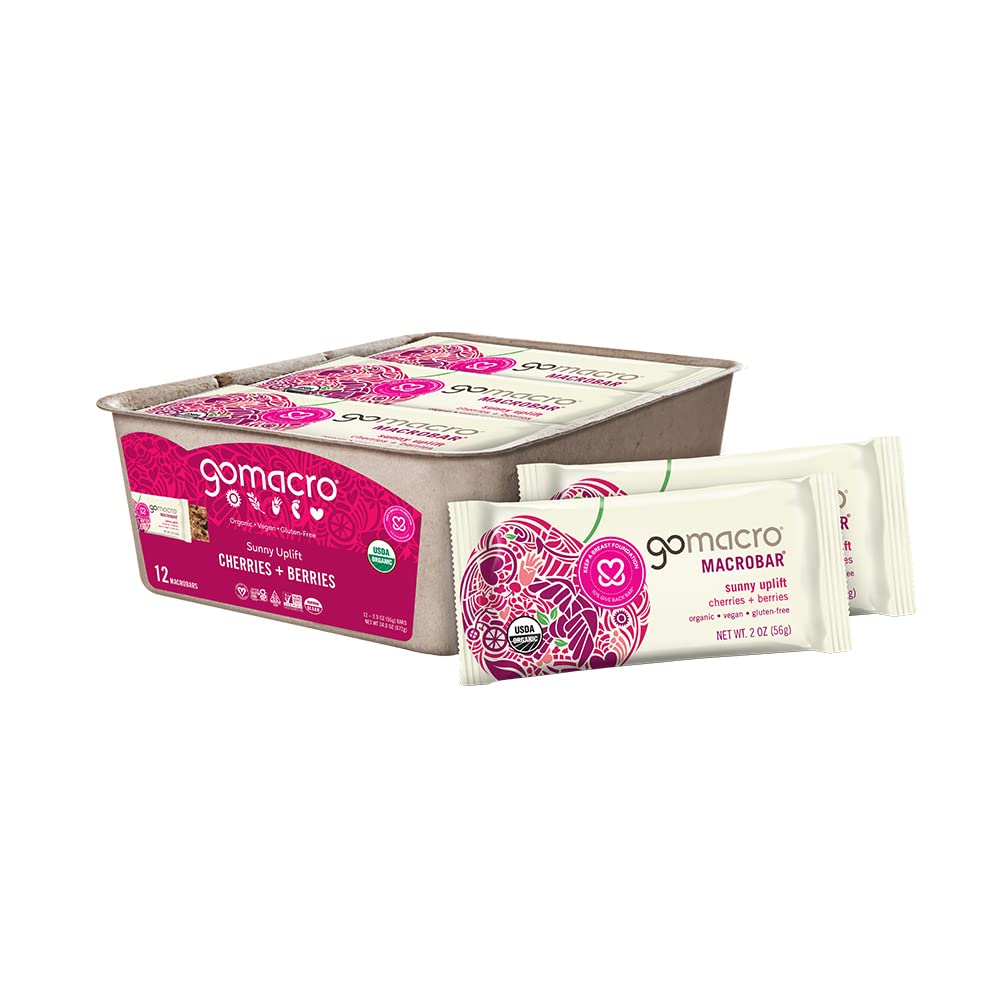 GoMacro Organic Vegan Snack Bars - Cherries and Berries Flavor - 2 Ounce Bars (Pack of 12)