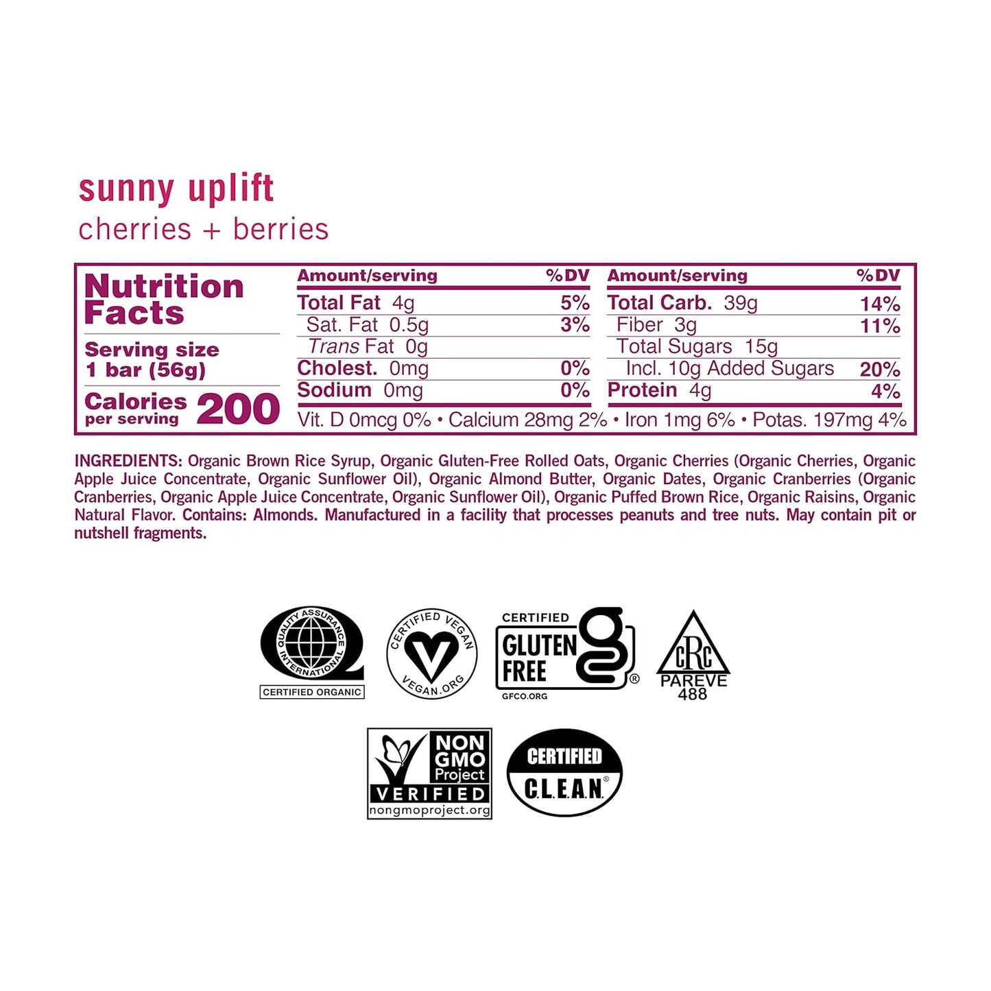 GoMacro Organic Vegan Snack Bars - Cherries and Berries Flavor - 2 Ounce Bars (Pack of 12)