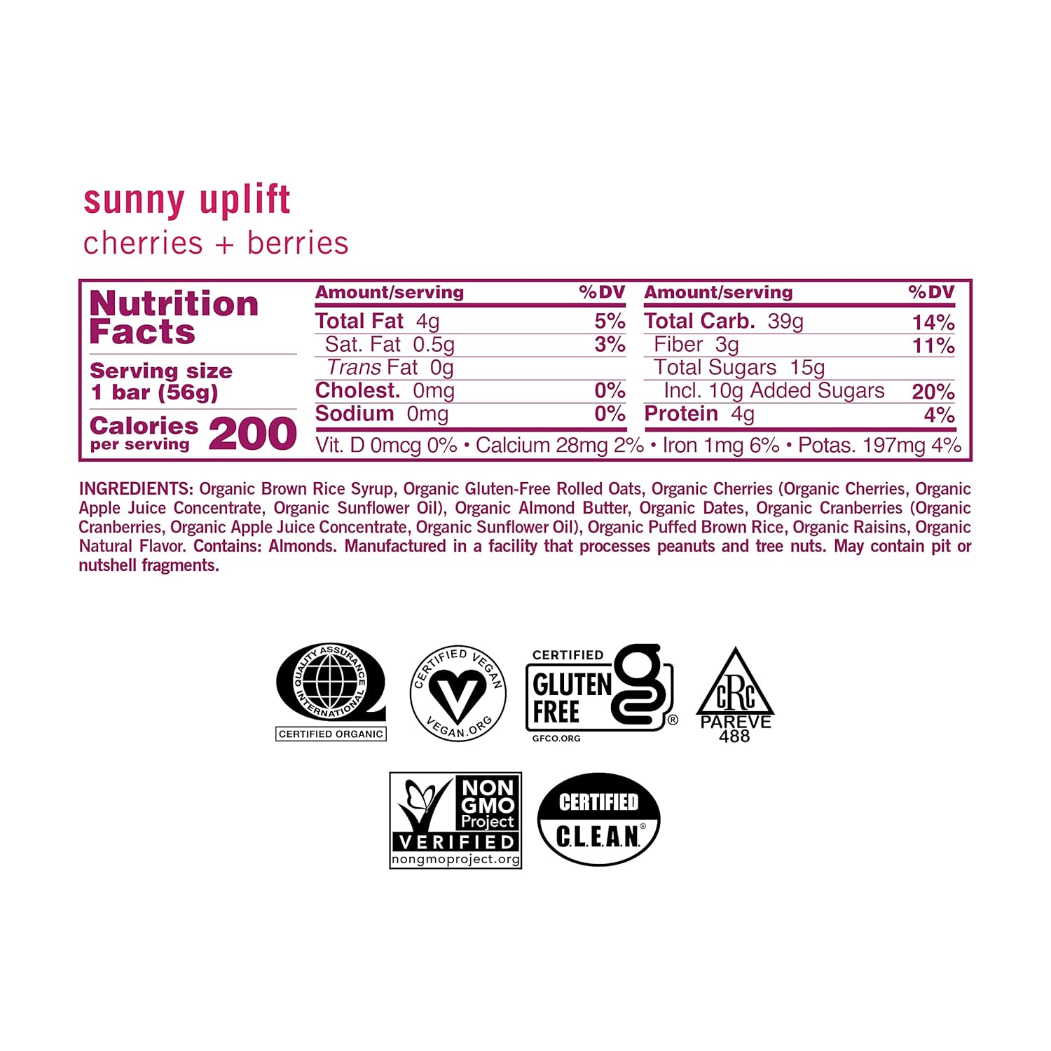 GoMacro Organic Vegan Snack Bars - Cherries and Berries Flavor - 2 Ounce Bars (Pack of 12)