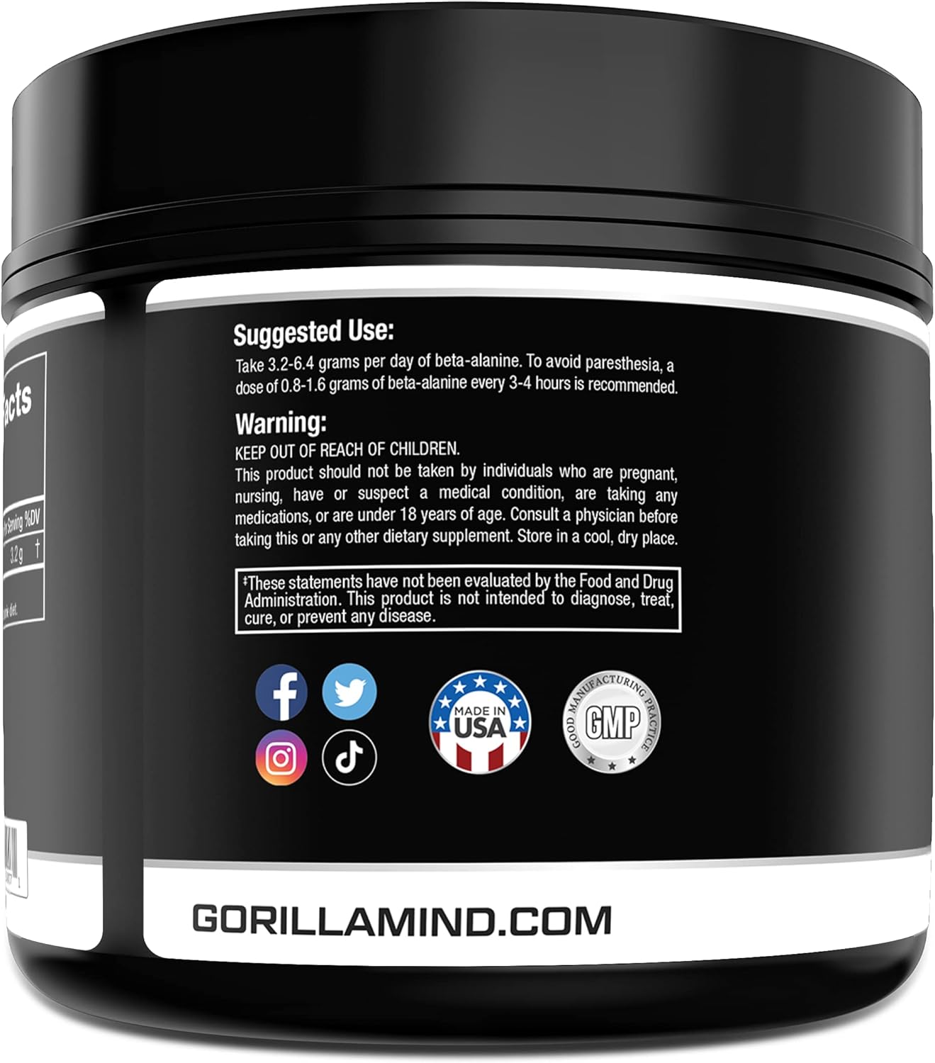 Gorilla Mind Beta-Alanine Supplement for Enhanced Muscular Endurance - 3.2 Grams per Serving