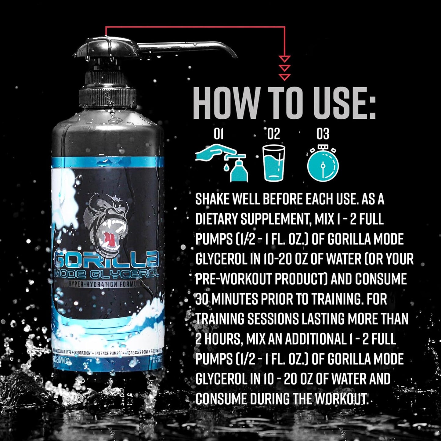 Gorilla Mind Gorilla Mode Liquid Glycerol Pre-Workout for Intense Pumps and Increased Endurance - Hydrating Formula / 33 FL OZ (Unflavored)