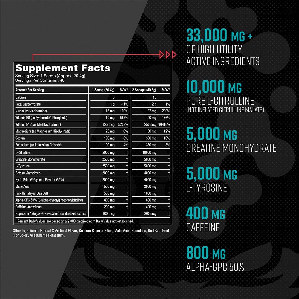 Gorilla Mind Pre Workout Supplement - Enhance Focus and Energy with L-Citrulline, Creatine, and Caffeine - 836g Jungle Juice Flavor