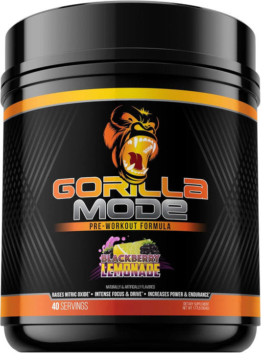 Gorilla Mind Pre Workout Supplement 800g - Enhanced Energy, Focus, and Performance - L-Citrulline, Creatine, Betaine - BlackBerry Lemonade Flavor