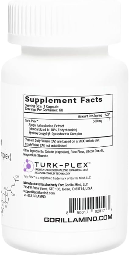 Gorilla Mind Turk-Plex® Capsules - Enhanced Bioavailability with Hydroxypropyl-β-Cyclodextrin (500mg x 60)