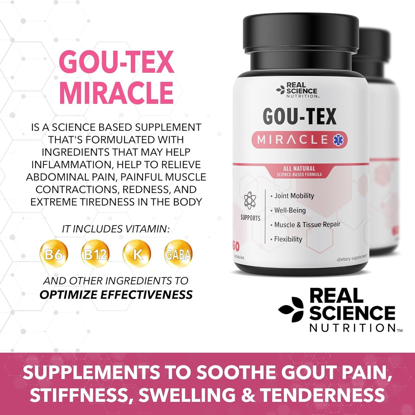 Gou-Tex Miracle by Real Science Nutrition - Natural Relief for Gout Symptoms like Pain, Swelling, and Inflammation