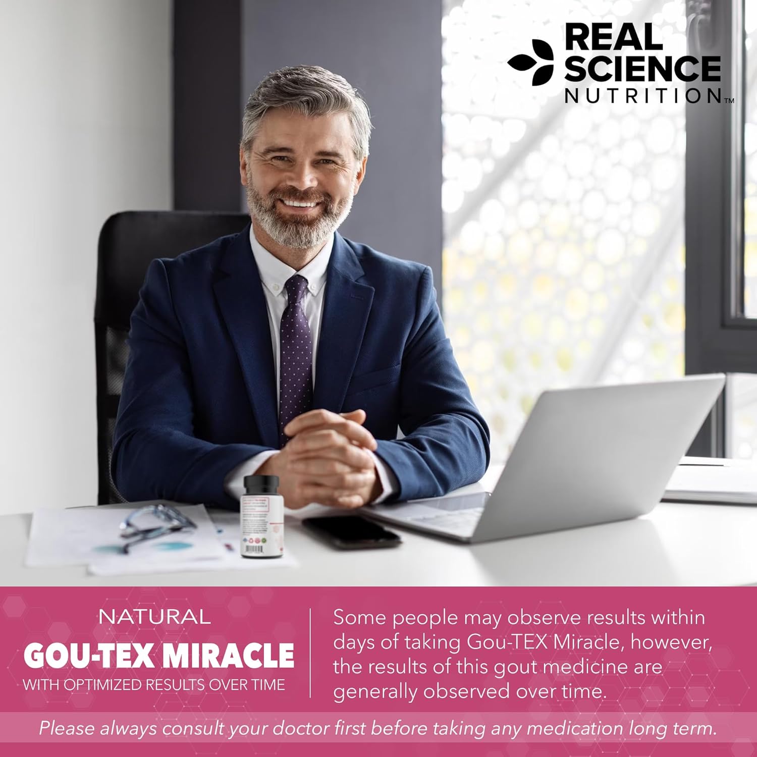 Gou-Tex Miracle by Real Science Nutrition - Natural Relief for Gout Symptoms like Pain, Swelling, and Inflammation