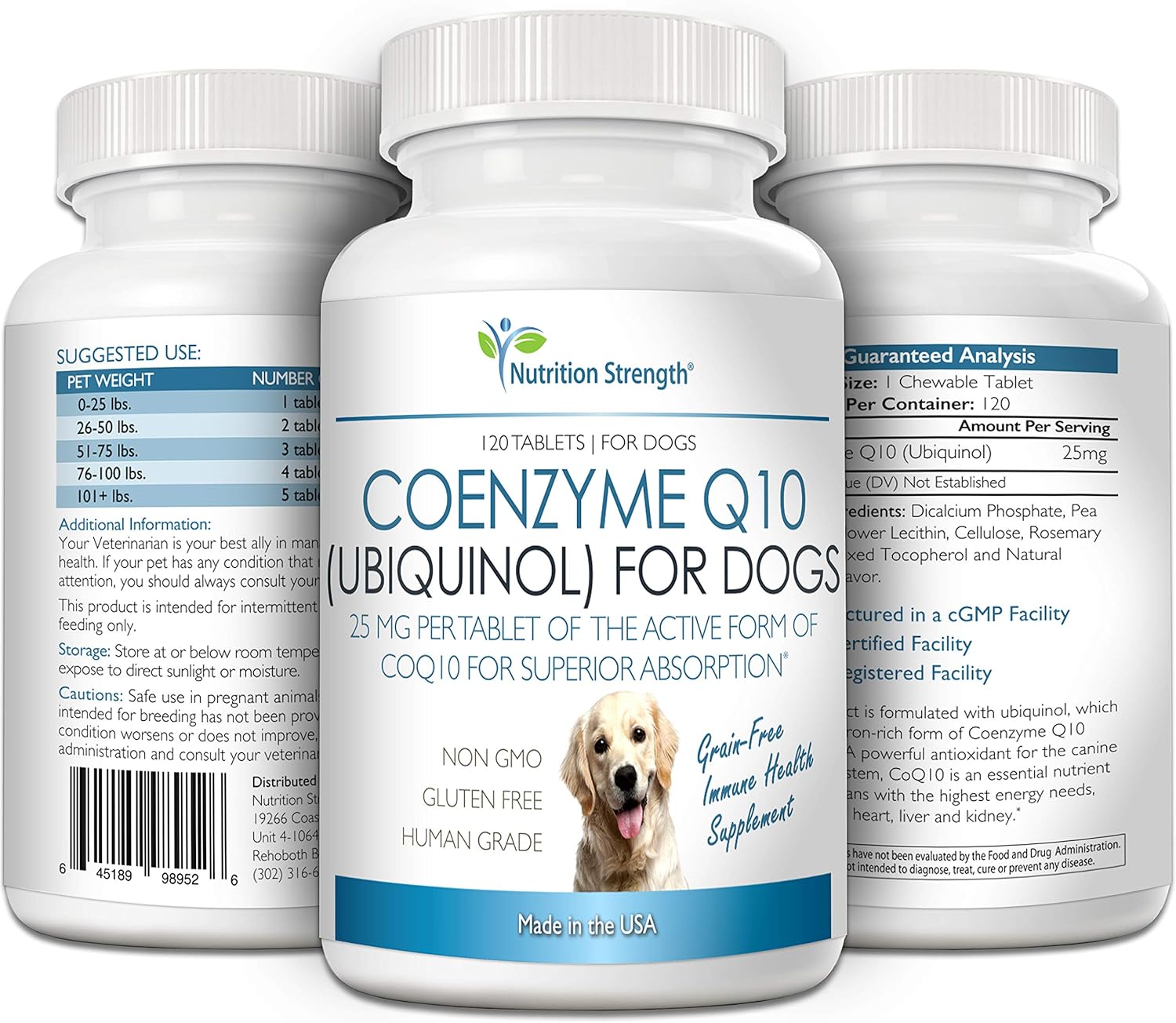 Grain-Free Coenzyme Q10 Ubiquinol Supplement for Dogs - Heart Health, Cognitive & Energy Support - 120 Chewable Tablets