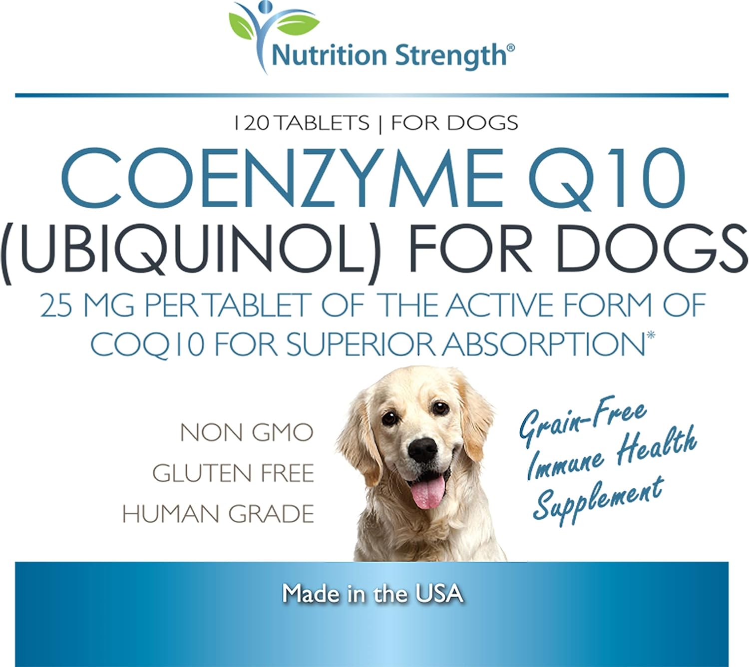 Grain-Free Coenzyme Q10 Ubiquinol Supplement for Dogs - Heart Health, Cognitive & Energy Support - 120 Chewable Tablets