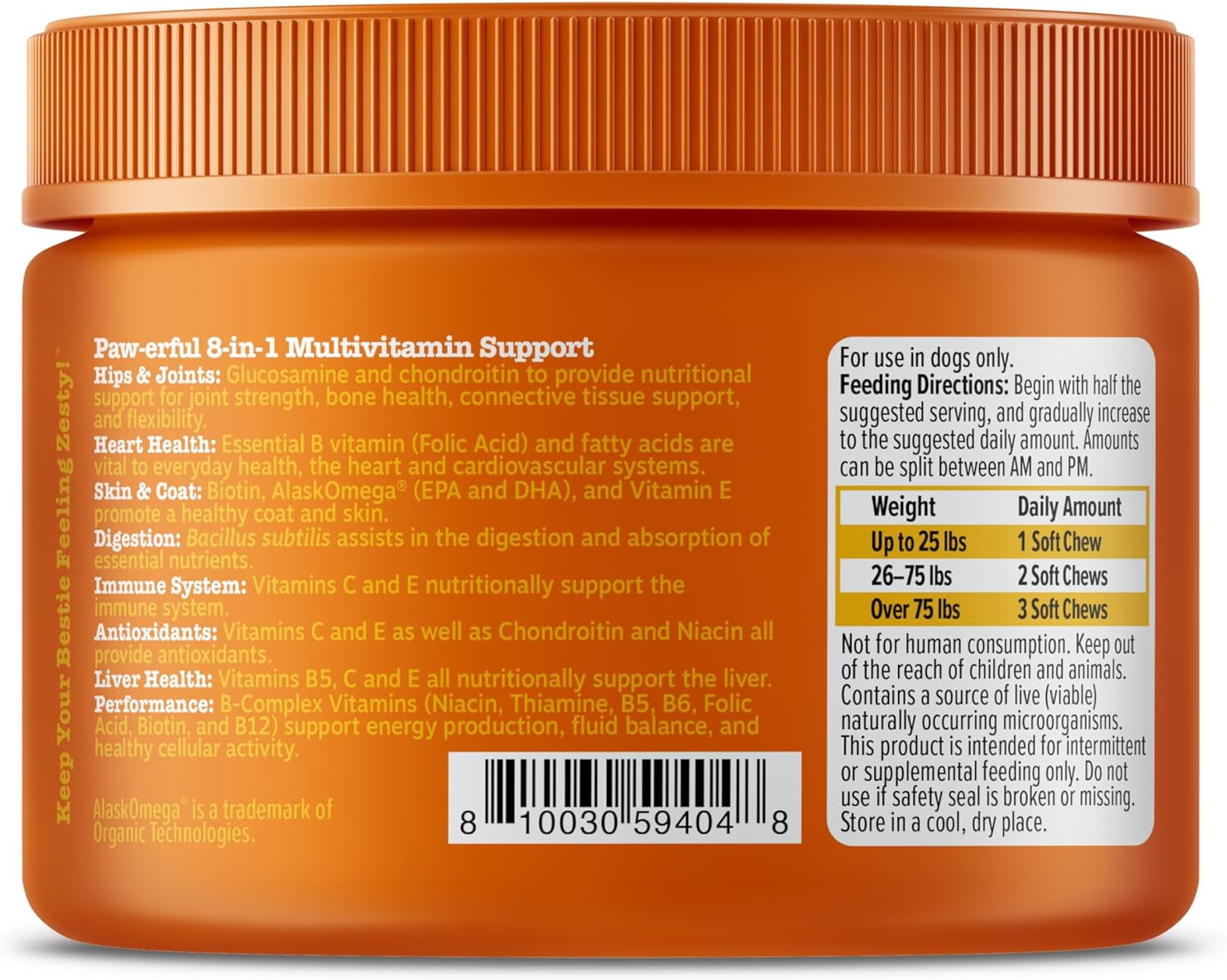 Grain Free Dog Multivitamin Treats with Glucosamine Chondroitin, Probiotics, and Enzymes for Joint, Skin, Coat, and Immune Health - 50 Count