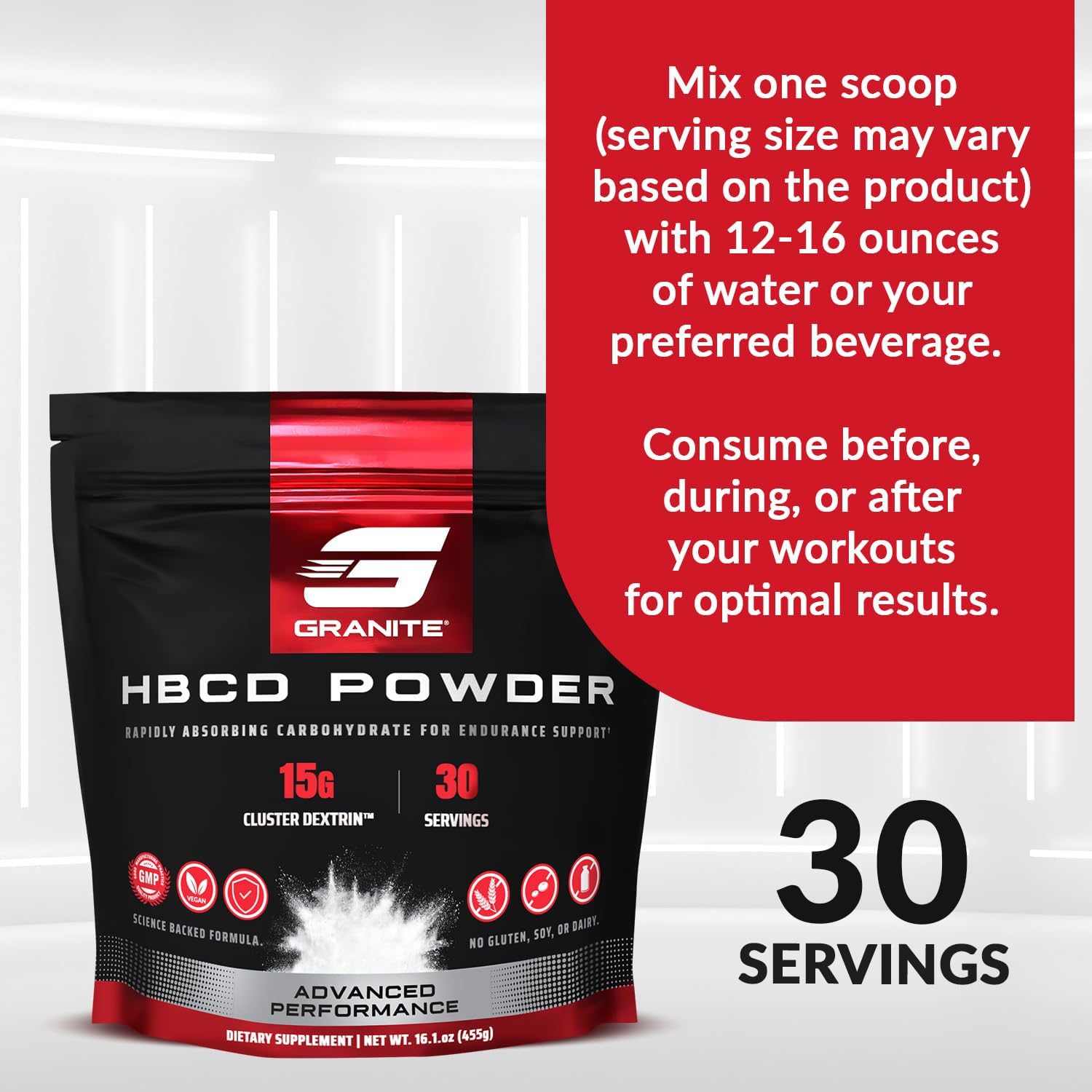 Granite Highly Branched Cyclic Dextrin (HBCD) Powder - Energy & Muscle Recovery Supplement for Workouts (30 Servings)
