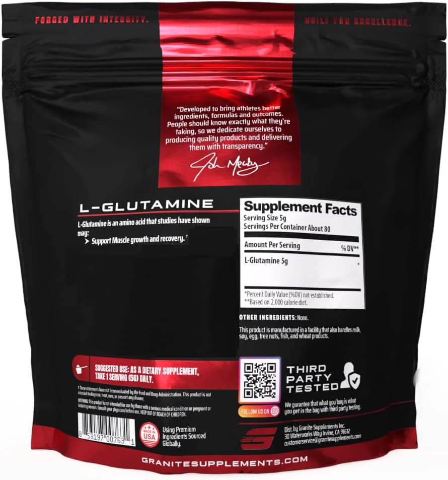 Granite L-Glutamine Powder: Muscle Recovery, Gut Health, Immune Support - 80 Servings