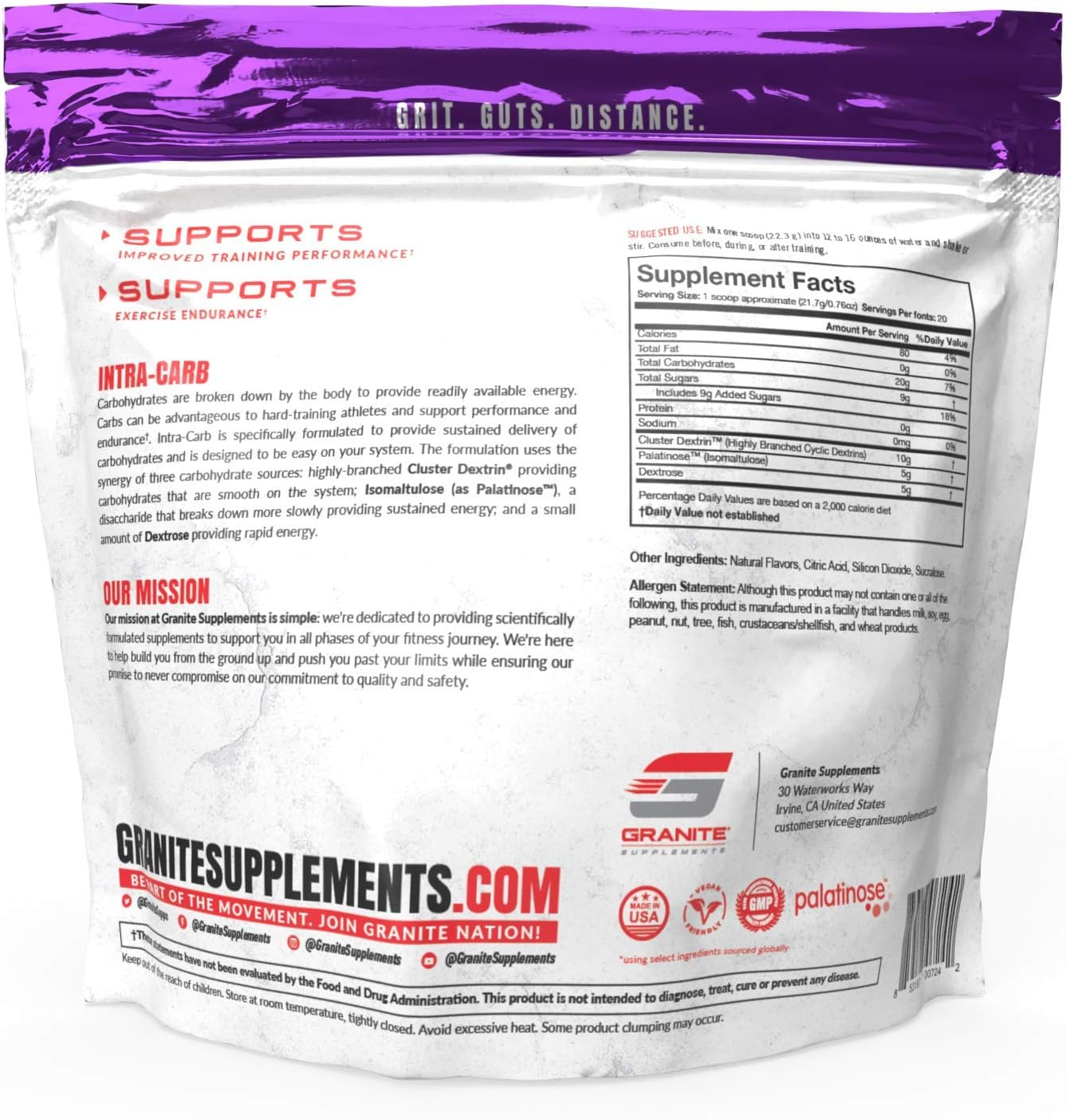 Granite Supplements Intra Carb Powder, Strawberry Lemonade Flavor, High-Performance Carbohydrate Blend for Energy and Training (20 Servings)