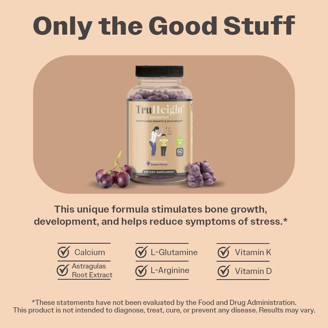 Grape Flavored ProHeight TruHeight Gummies for Kids & Teens - Pediatric Recommended Natural Height Growth Supplement with Ashwaganda & Calcium - Maximize Height Increase, Bone Strength, Grow Taller, Ages 5+