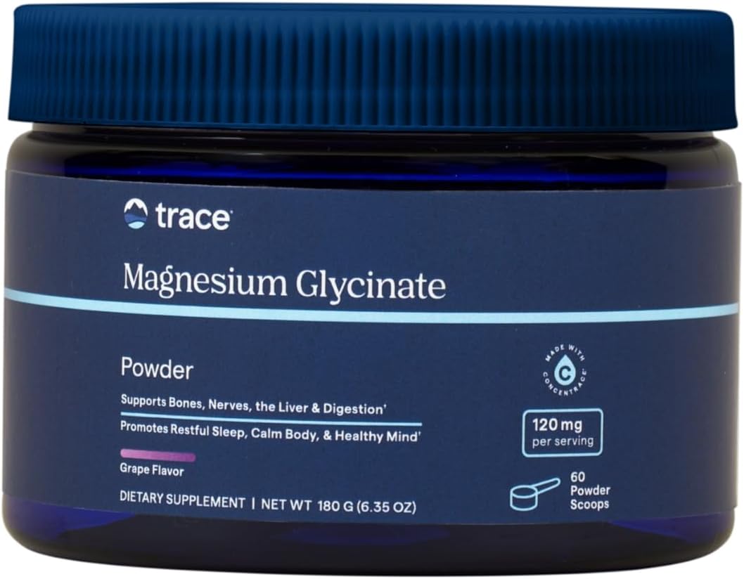 Grape Flavored Trace Minerals Magnesium Glycinate Drink Mix - Supports Digestion, Muscles, Immune System & Sleep - 120mg, 180g (60 Servings)