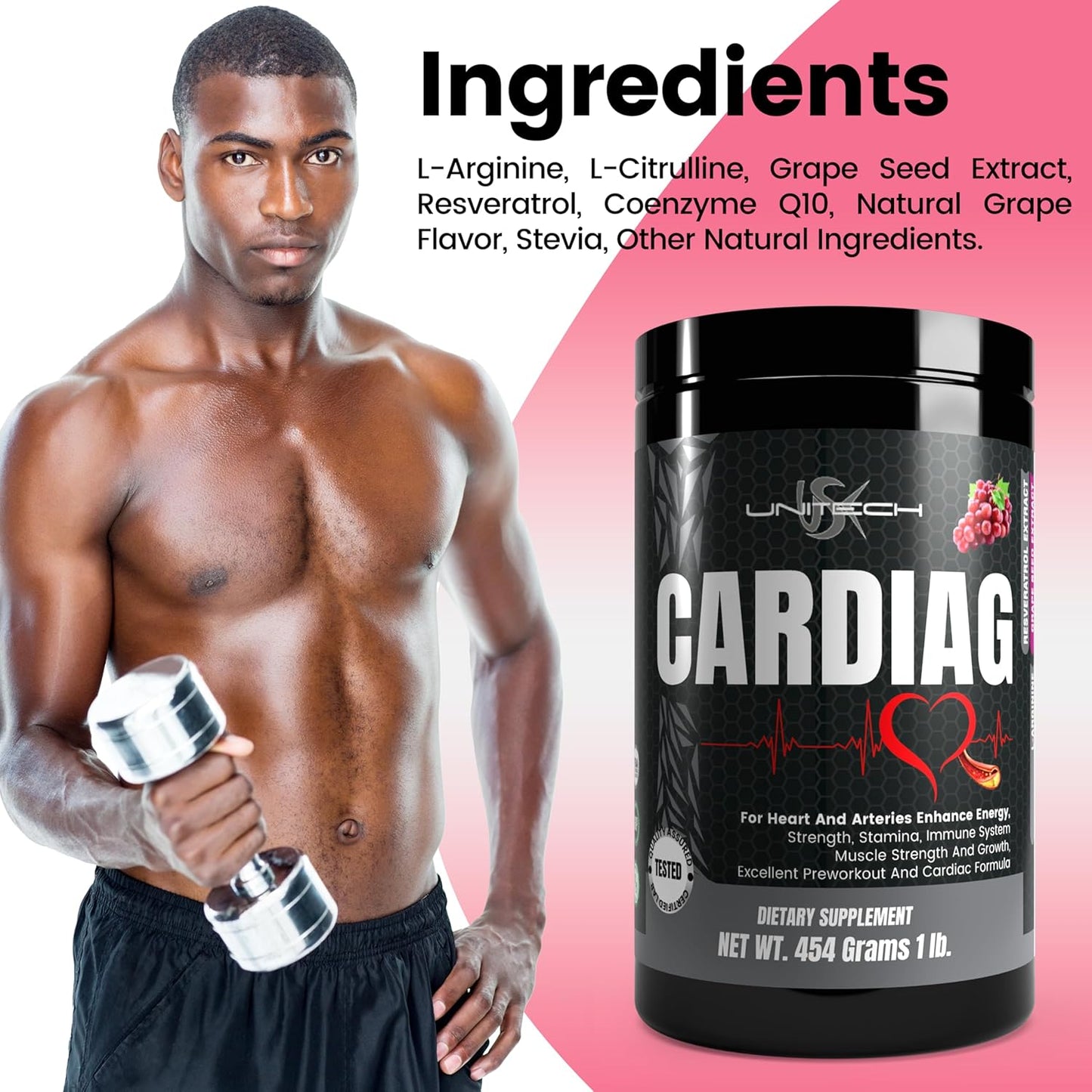 Grape Powder Supplement with L-Arginine, L-Citrulline, Grape Seed Extract, Resveratrol, and Coenzyme Q10 - 16 oz, Grape Flavor