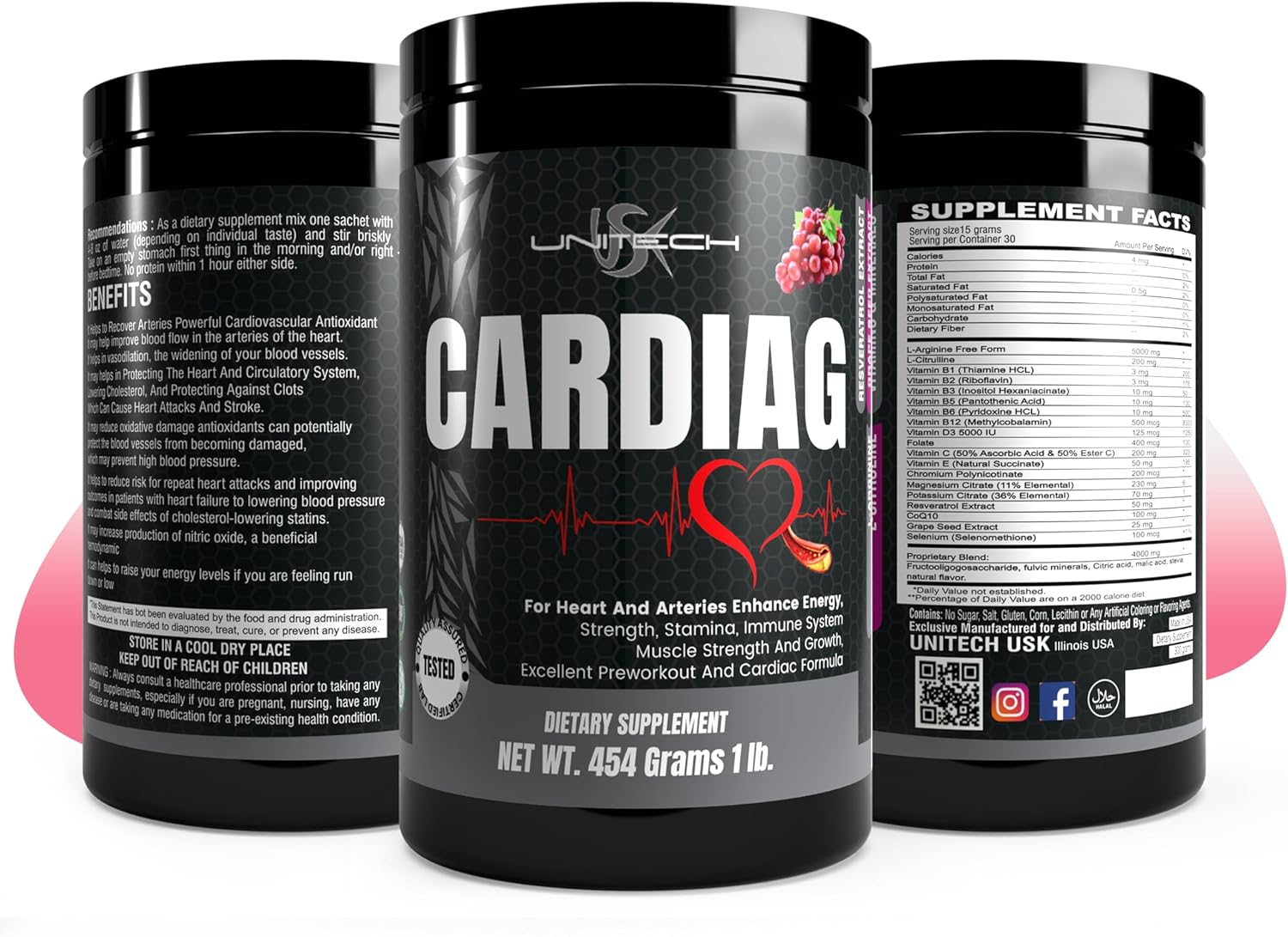 Grape Powder Supplement with L-Arginine, L-Citrulline, Grape Seed Extract, Resveratrol, and Coenzyme Q10 - 16 oz, Grape Flavor