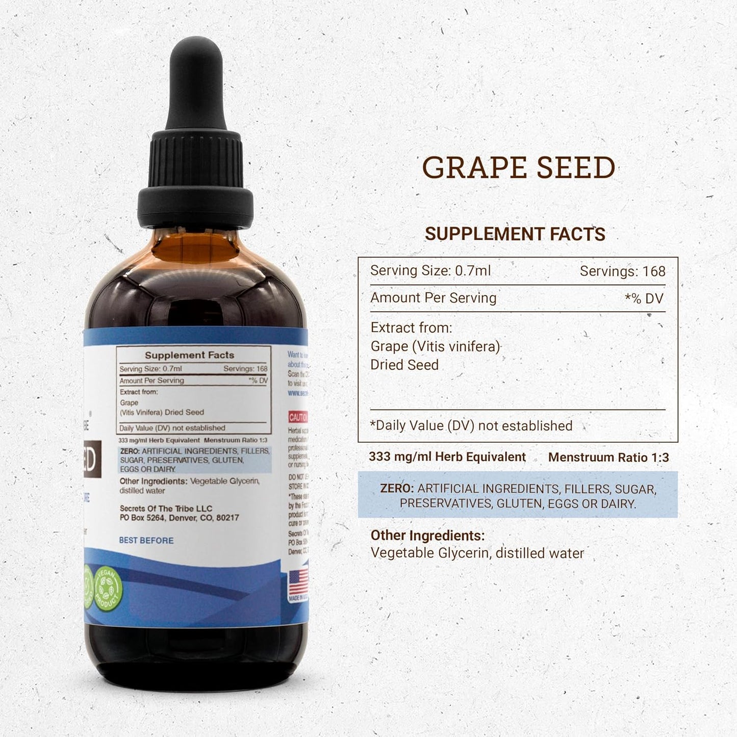 Grape Seed Alcohol-Free Liquid Extract, Secrets of the Tribe, 2x4 FL OZ Bottle