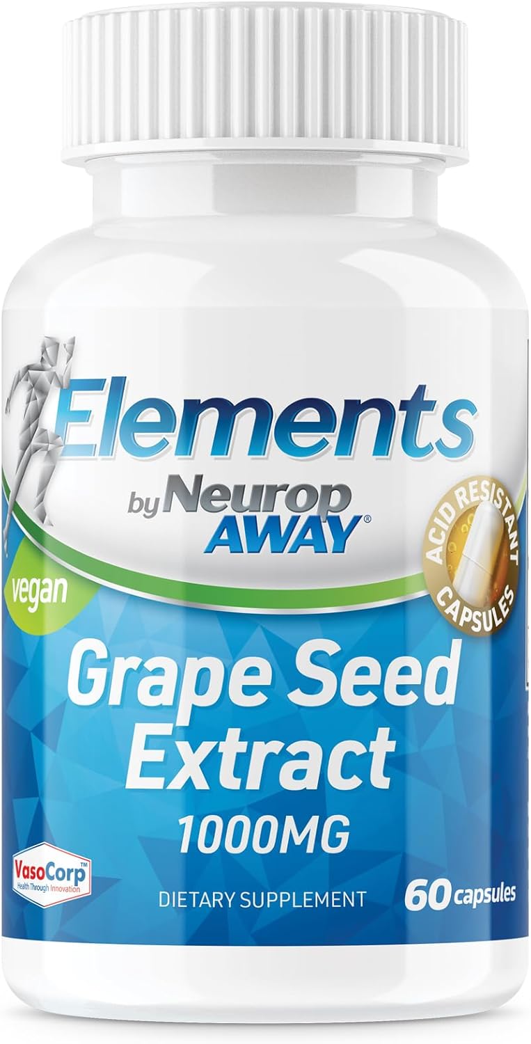 Grape Seed Extract 1000mg Capsules for Neuropathy Relief - Third Party Tested, cGMP Made (60 Count)
